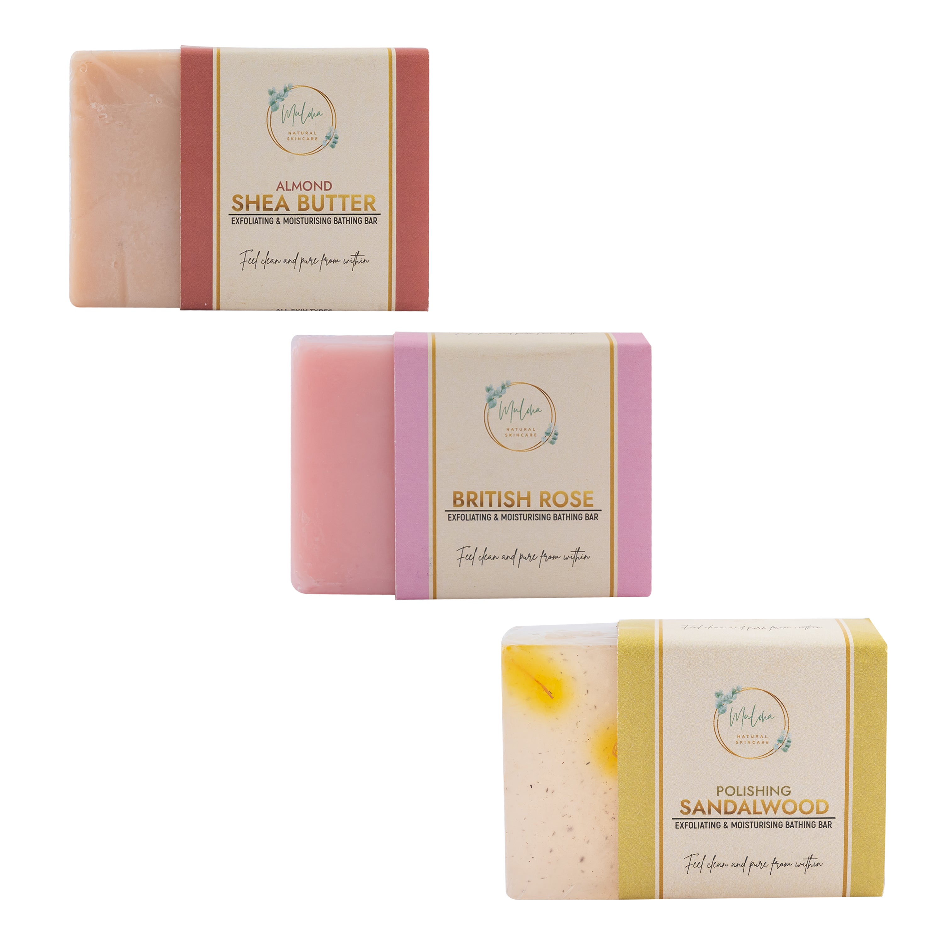 Muloha Combos Of Almond Shea Butter, Rose And Sandalwood Soap